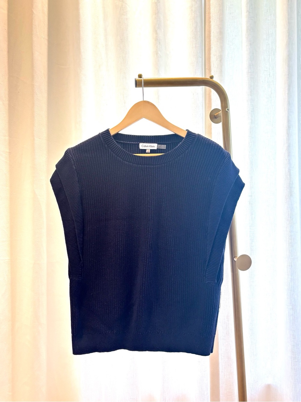Calvin Klein Navy Ribbed Sleeveless Sweater Top Size L